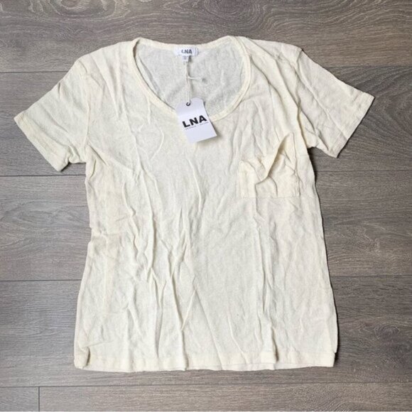 Revolve LNA Short Sleeve Torn Pocket Tee Oversized T-Shirt Scoop Neck Size XS - Picture 4 of 11